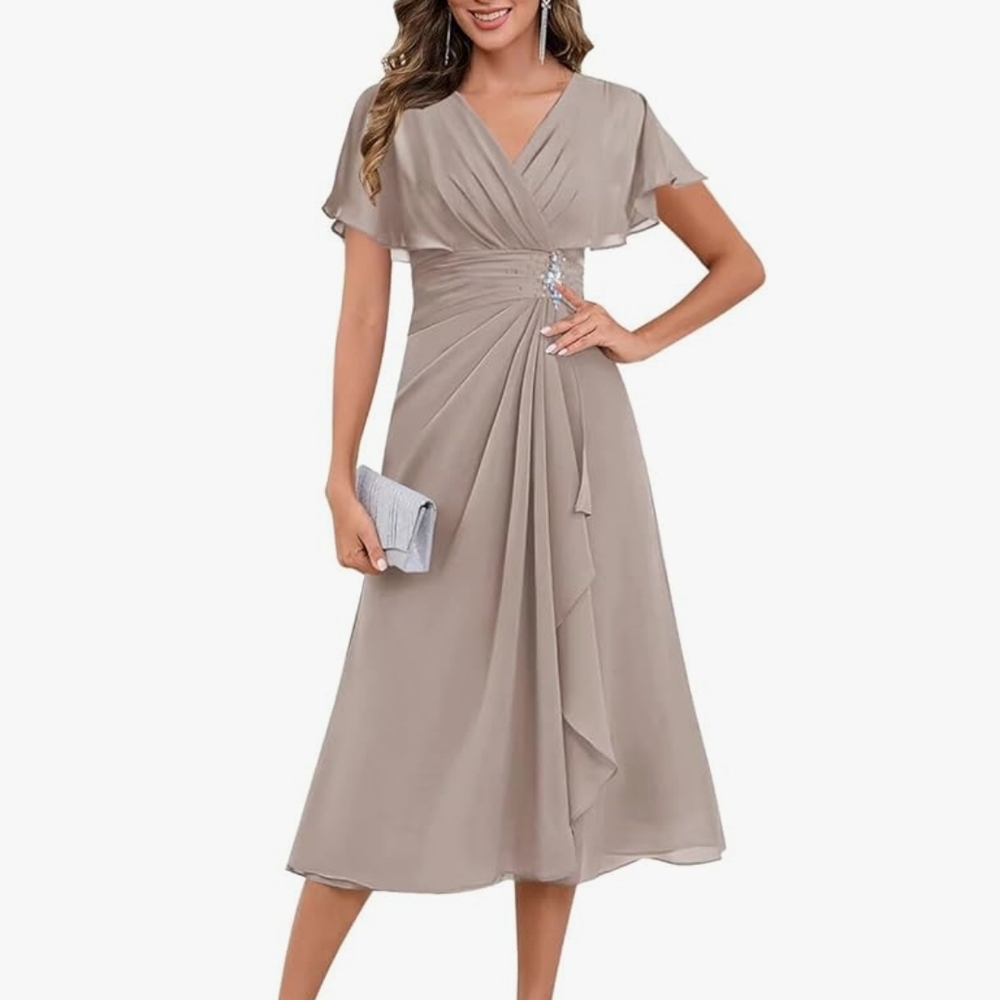 Chic Taupe V-Neck Wedding Dress